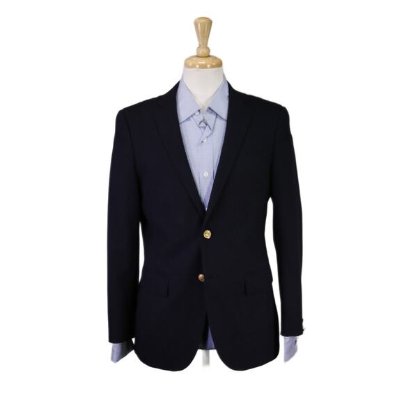Uniqlo Men's Wool Fleece Slim Fit Navy Blue Blazer Gold Buttons Small 38S - Picture 1 of 8